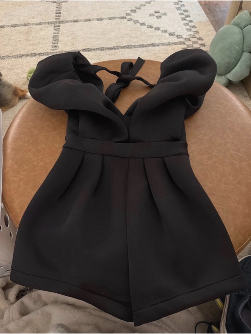 Women's Black Pleated Halter Romper
